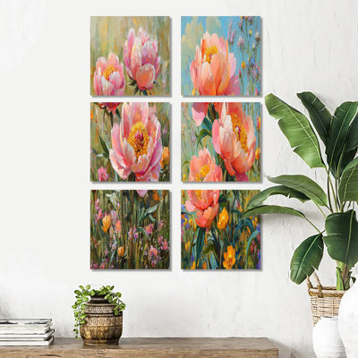 Peonies In The Wildflower Patch - Floral Wall Art Prints Set Of 6