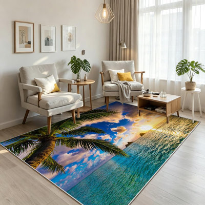 Magnifique tapis d'intérieur transparent Sunrise Hawaii Beach