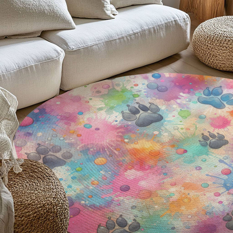 Tapis tressé Paw Print, Rond 5 pi