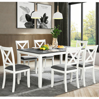 7-Piece Wood Dining Table and Chairs Set, Modern Table with 6 Padded Chairs for Kitchen, Dining Room