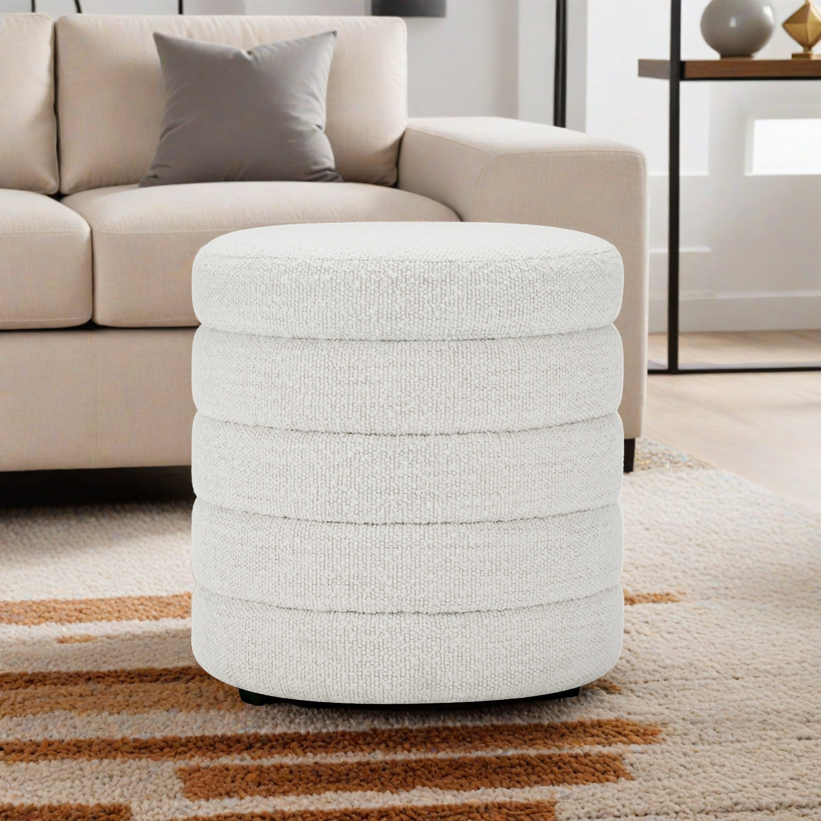 Neroli 19" Ottoman, Merino Pearl Performance Tweed