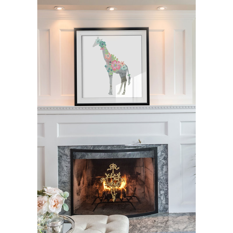 Matilda «Girls Love Flowers Giraffe», art, H 27 po x l 27 po x P 1,5 po, Cadre noir