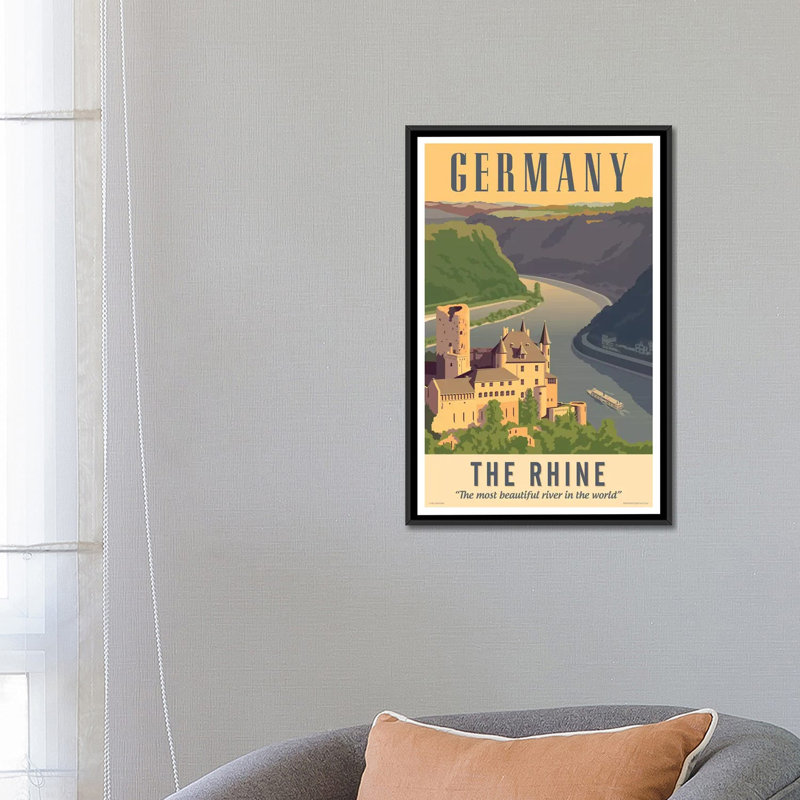 Germany Travel Poster by Jim Zahniser - Graphic Art, Black Framed Canvas, No Mat, 26" H x 18" W x 1.5" D