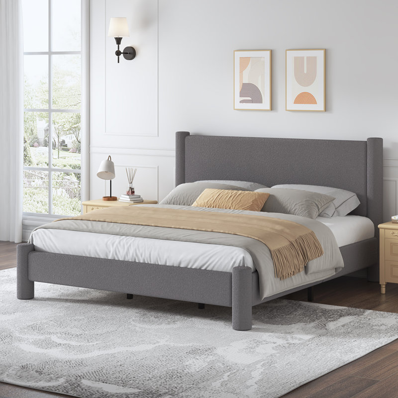 Lit plateforme tapissier Boucle, Très grand lit, Gris foncé