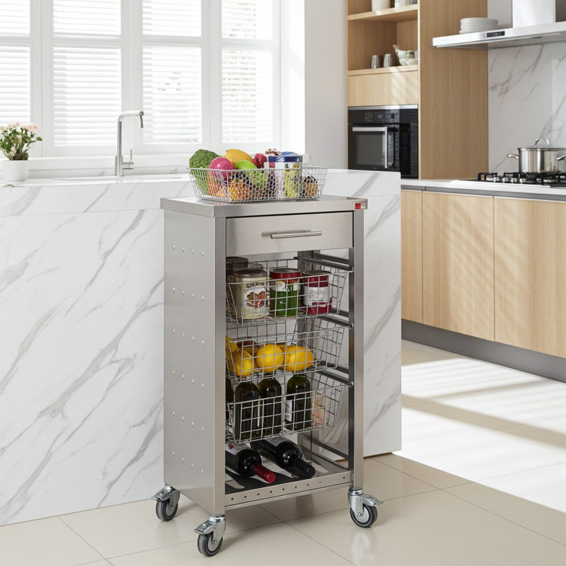 Chariot de cuisine de 19 po de largeur avec plateau en acier inoxydable