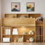 Lit mezzanine avec plusieurs tablettes de rangement, bureau et DEL-1477520853