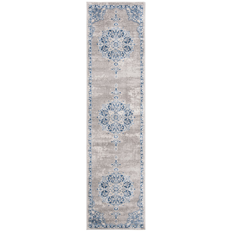 Barcus Light Gray/Blue Rug, Runner 2' x 8'