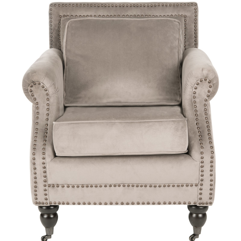 Upholstered Armchair, Mushroom Taupe Velvet, Silver