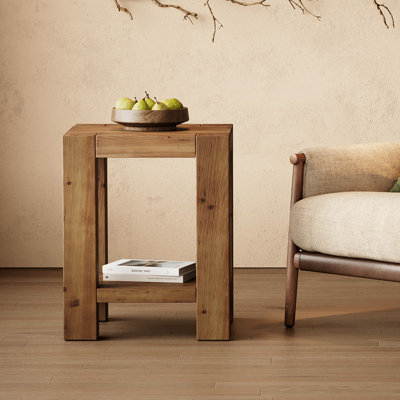 Table de bout en bois massif 19,7 po avec espace de rangement à 2 niveaux