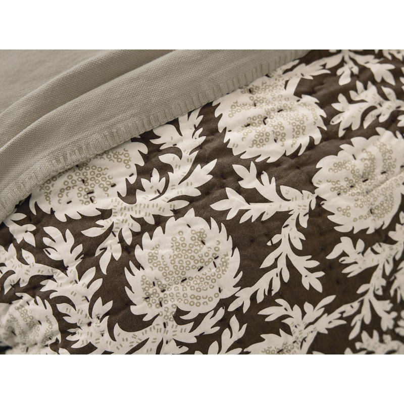 Robles Handstitched Organic 100% Cotton Percale Quilt, King Quilt, Fawn w/Juniper