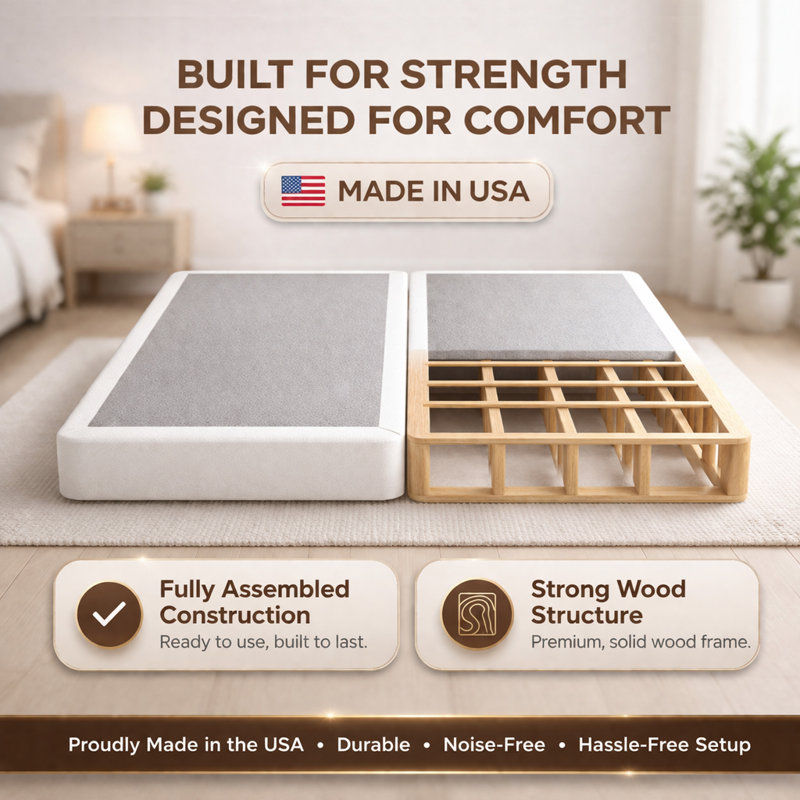 Fully Assembled Traditional Box Spring/Foundation For Mattress, Low Profile (4"), Queen