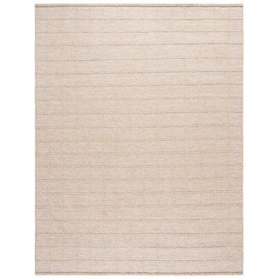 Beige Hand-Woven Geometric Wool Rug