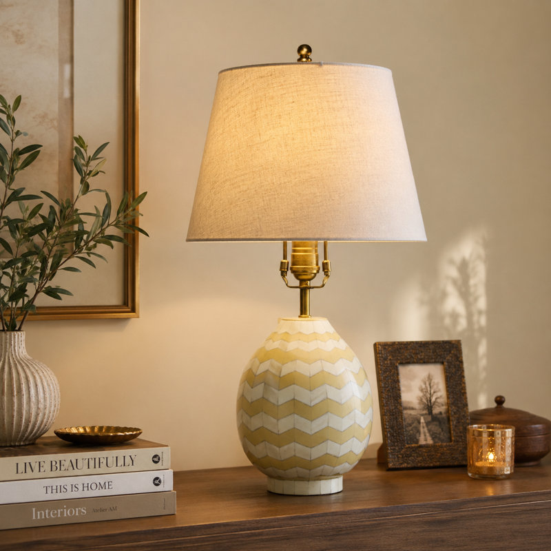 Handcrafted Cream Bone Table Lamp Base 