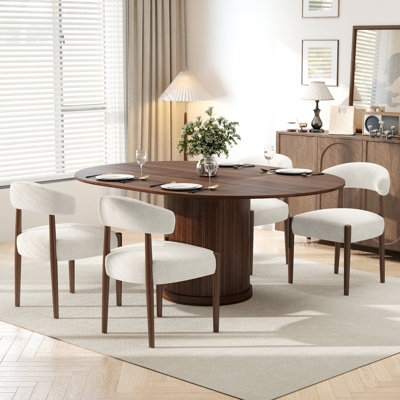 59in Extendable Oval Dining Table, MDF Expandable Kitchen Table with 2-Tier Open Storage Shelf & Pedestal Base, Boho Style for Home,Dining,Office
