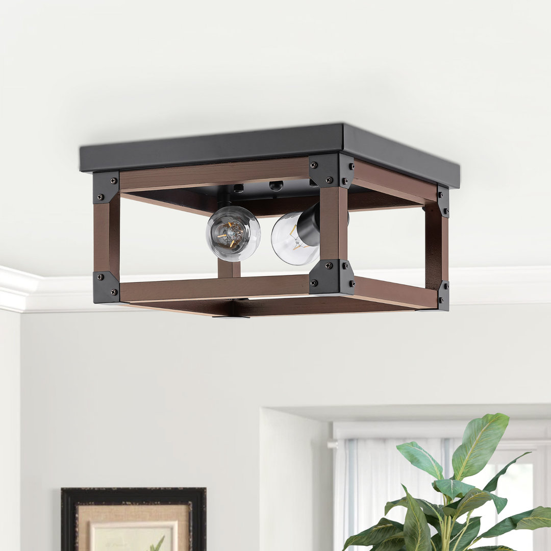 Athina 2-Light Industrial Square Wood Flush Mount Ceiling Light 17 Stories