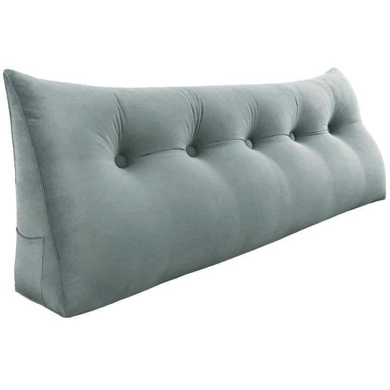Support de dossier triangulaire en velours, Lit double, Gris