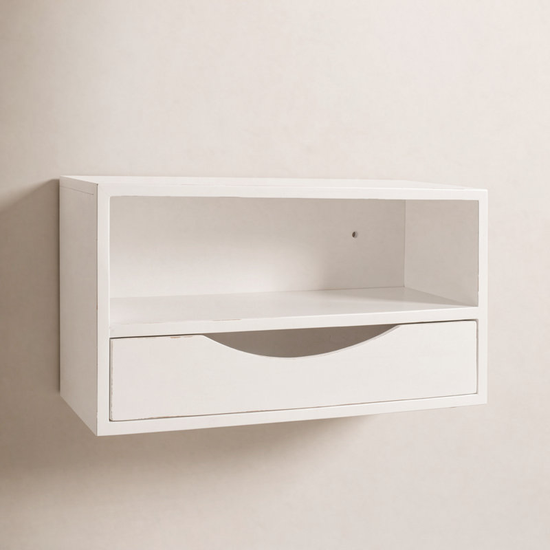 Adeana Poplar Floating Shelf with Drawer, White