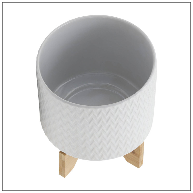 CHEVRON PLANTER W/ STAND, WHITE, 10" H x 8" W x 8" D