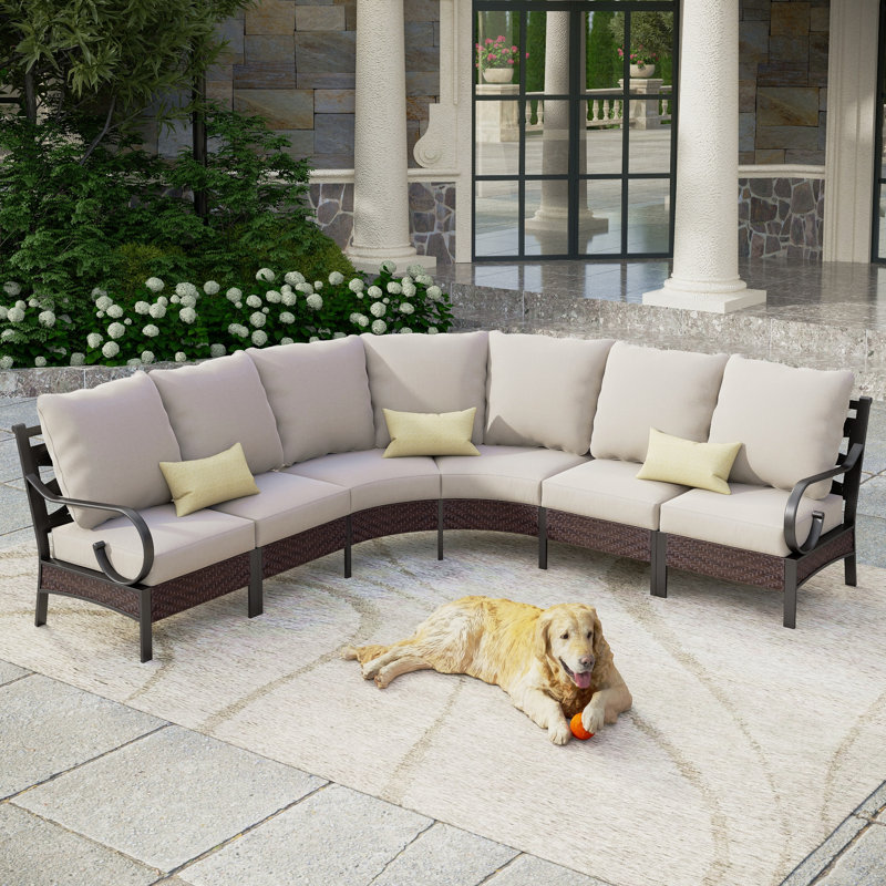 Ensemble de mobilier d'extérieur courbé pour l'extérieur - Osier brun avec coussins gris