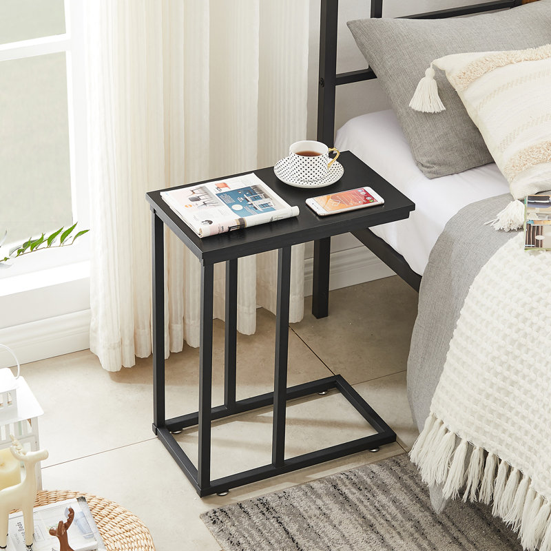 Camillie C Shaped End Table TV Tray Set, Black Top/Black Base