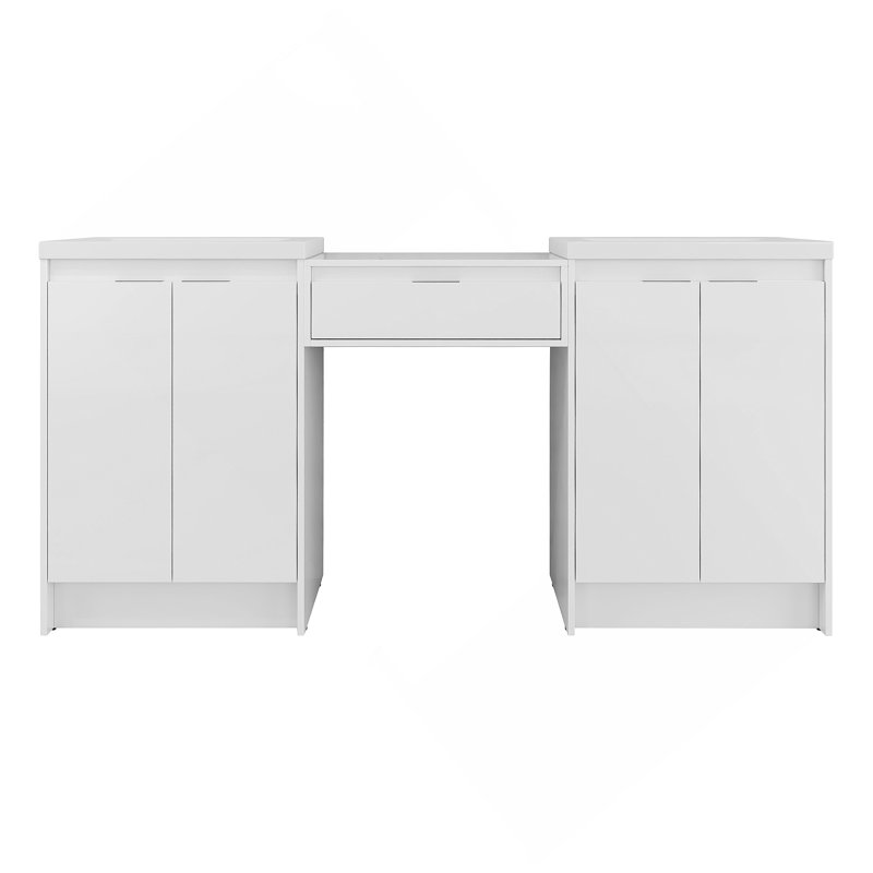 Meuble-lavabo autoportant de 72 po avec lavabo en résine et armoire à 1 côté, portes et tiroir à fermeture douce, blanc brillant, contreplaqué (emballage KD)