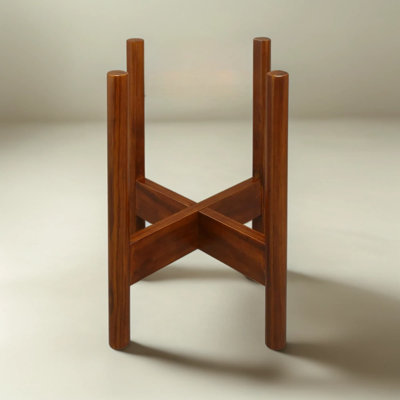 Mid-Century Modern Wood Plant Display Stand, Fits Pots Up to 10 Inches, Solid Wood Construction, Antique Mahogany Finish, Flippable Design for Two Heights