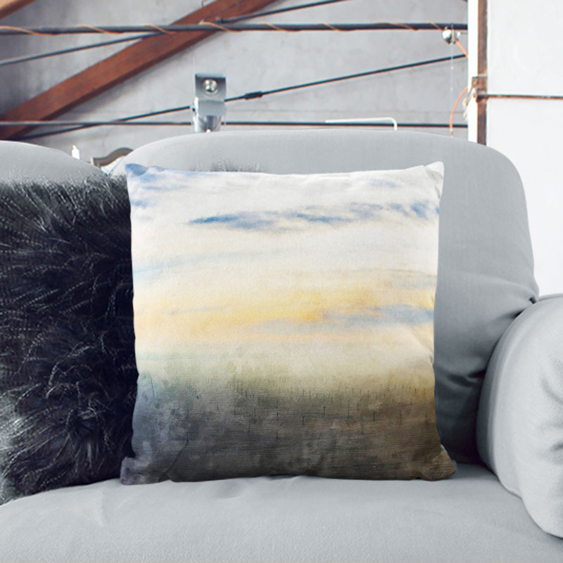 Wind Farm Painting Cushion with Filling, 55cm H x 55cm W x 20cm D, Stone
