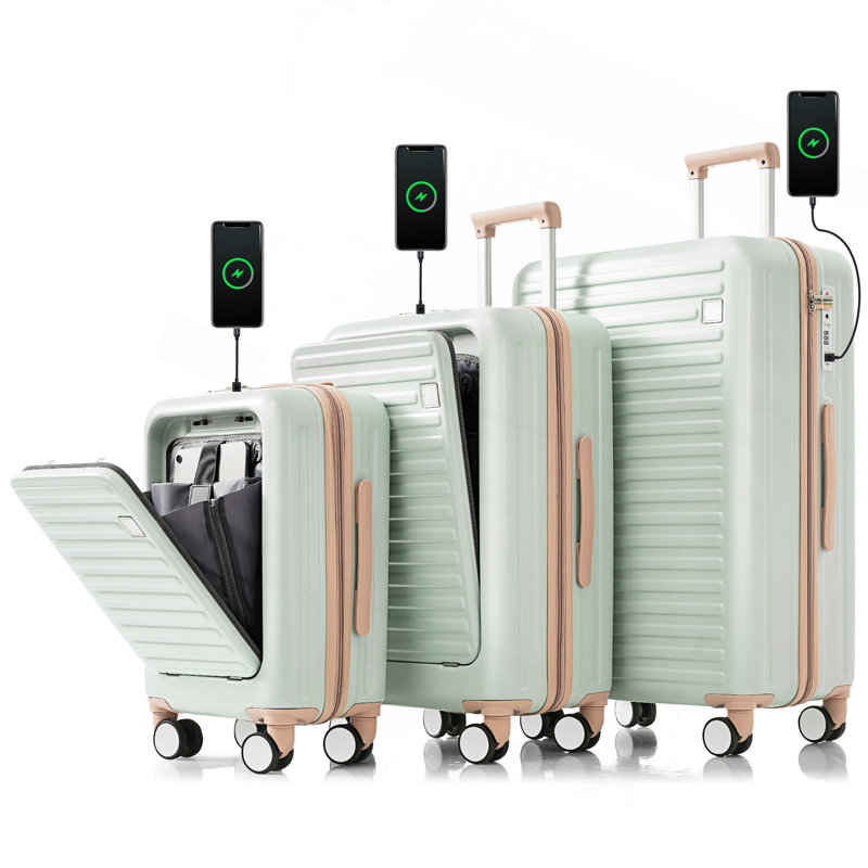 Ensemble de bagages de 3, 20, 24, 28 pouces avec port USB, 20, 24 pouces avec ouverture frontale