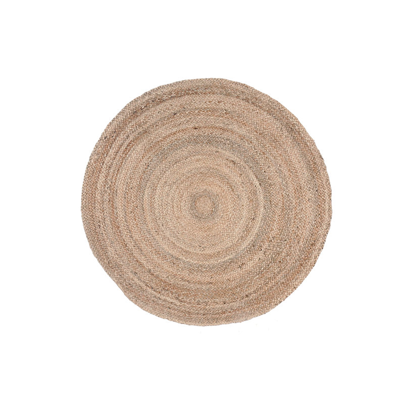 Tapis beige abstrait en jute / sisal tissé à la machine, Rond 3 pi