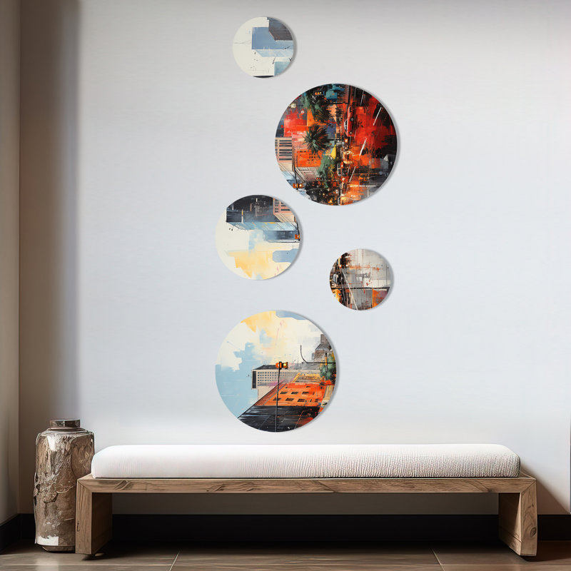 «Houston Cityscape Sunset Dream», ensemble d'art mural rond de Houston, ensemble de 5