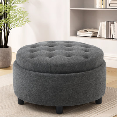 63.5Cm Tufted Round Cube with Storage Ottoman