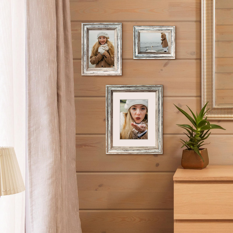 5X7 Inch White Wood Grain Rustic Picture Frame - Set Of 2,Distressed Farmhouse Frame - Ready To Hang Or Stand - With High Definition Glass