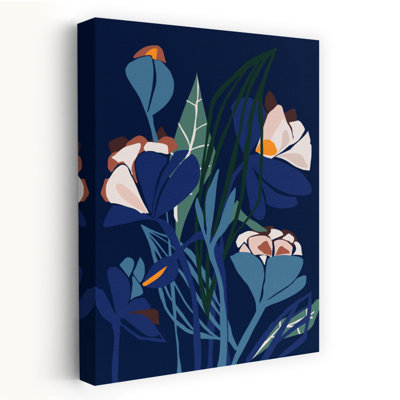 Fleurs bleues abstraites - Illustration murale contemporaine et élégante représentant une plante naturelle