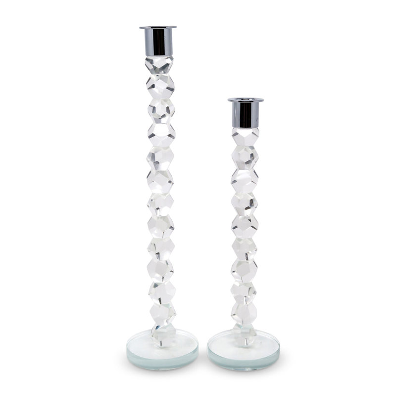Crystal Dimensional Candlestick with Tip Tall, Clear/Silver, 11.25'' H x 3'' W x 3'' D