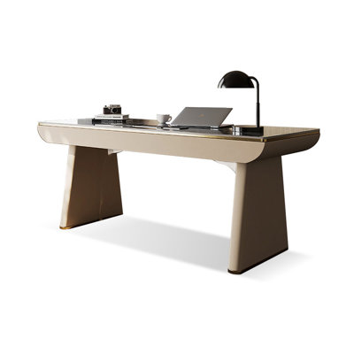 Black+Beige Rectangular Stone+Solid + Manufactured Wood+Stainless Steel with 2 drawers desk
