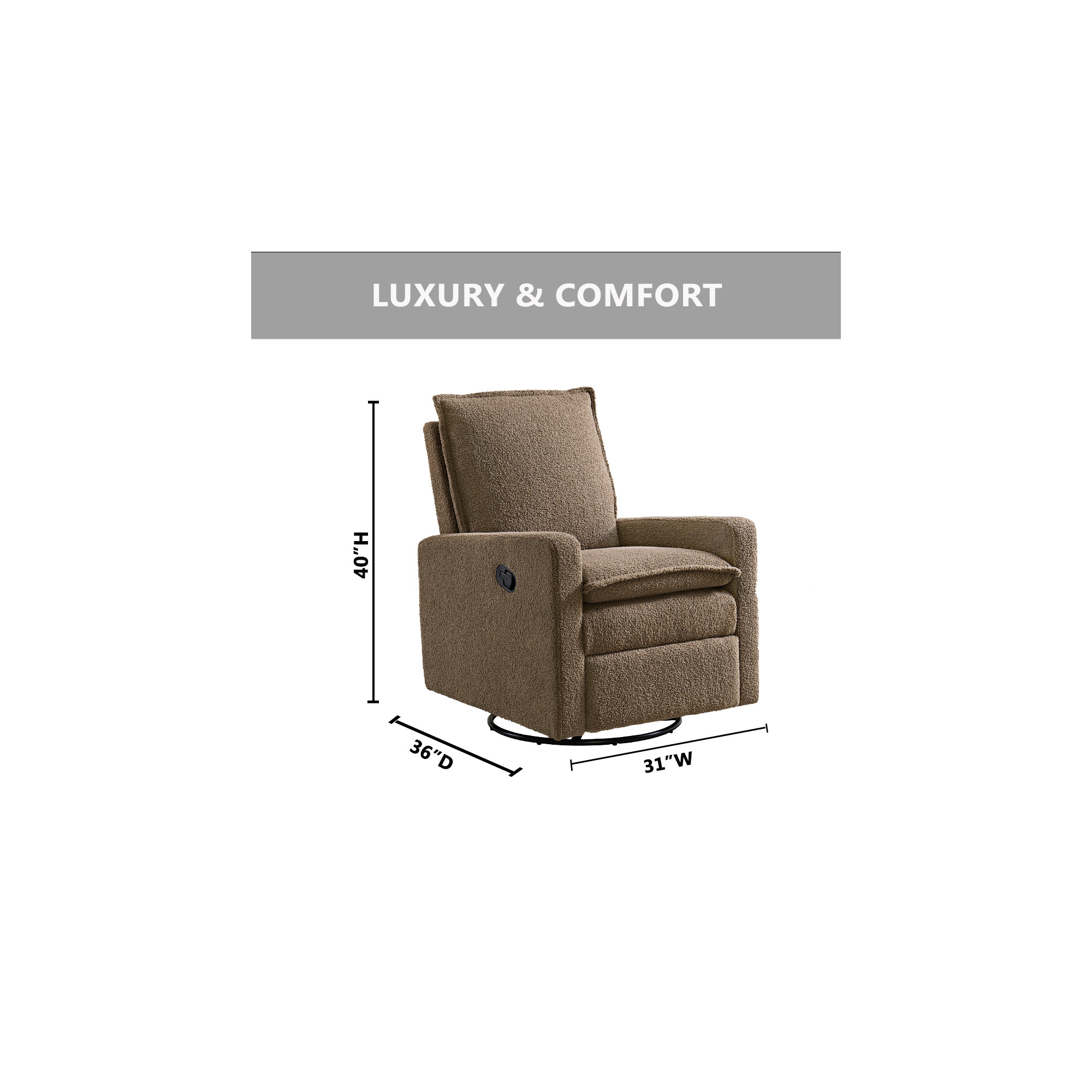 Oxford Baby Uptown Upholstered Glider Recliner Rocking Chair Swivel for Nursery & Living Room, Teddy Brown