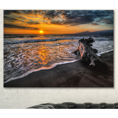 « log on beach », reproduction de photo sur toile tendue à coucher de soleil
