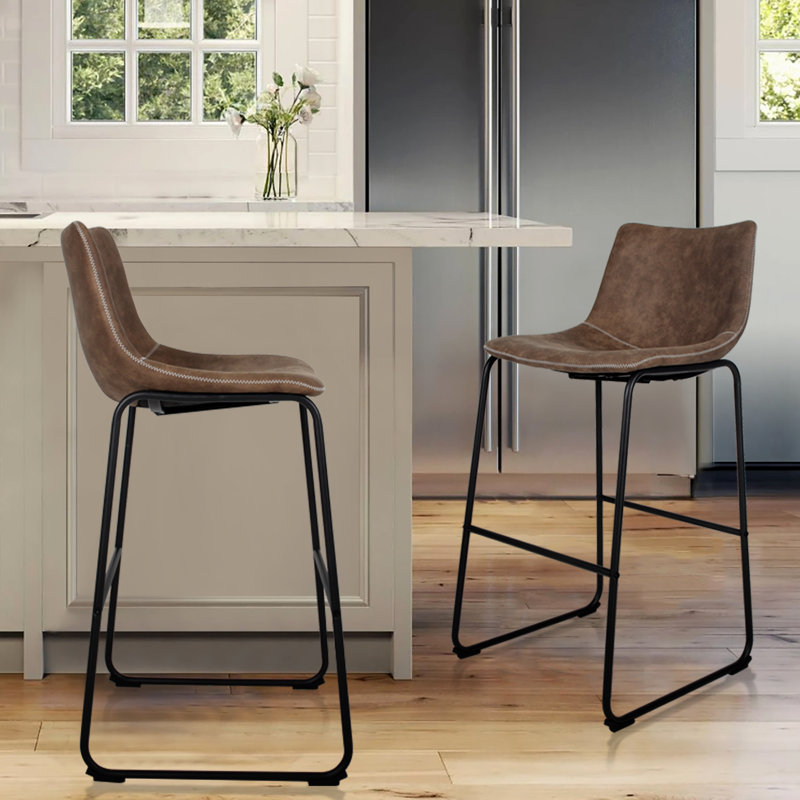 Tabouret de bar rembourré 28 po Iema, Brun foncé