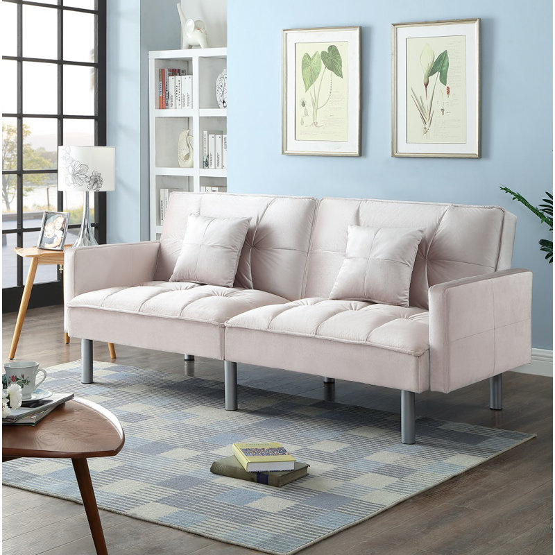 Gladeview 75.6" Velvet Square Arm Sleeper Sofa Bed, Beige Velvet