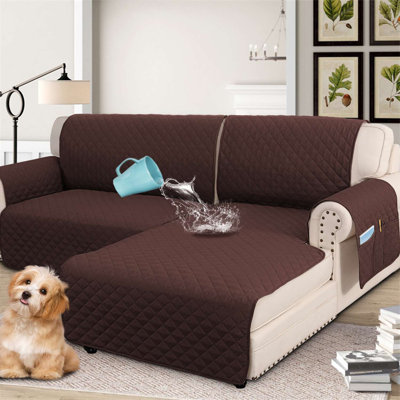 100% Waterproof Sofa Slipcover Machine Washable for L Shape Sectional Sofa 2 Piece Microfiber Fabric Box Cushion Slipcover Right Chaise Cover with Sofa Cover