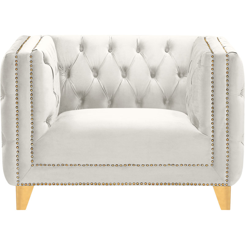 Michelle 44" W Tufted Velvet Armchair, Cream Velvet