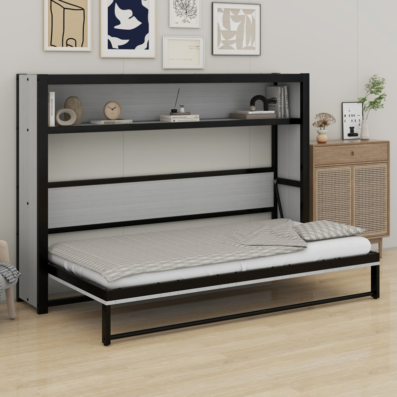 Lit escamotable avec tablettes Murphy, Gris