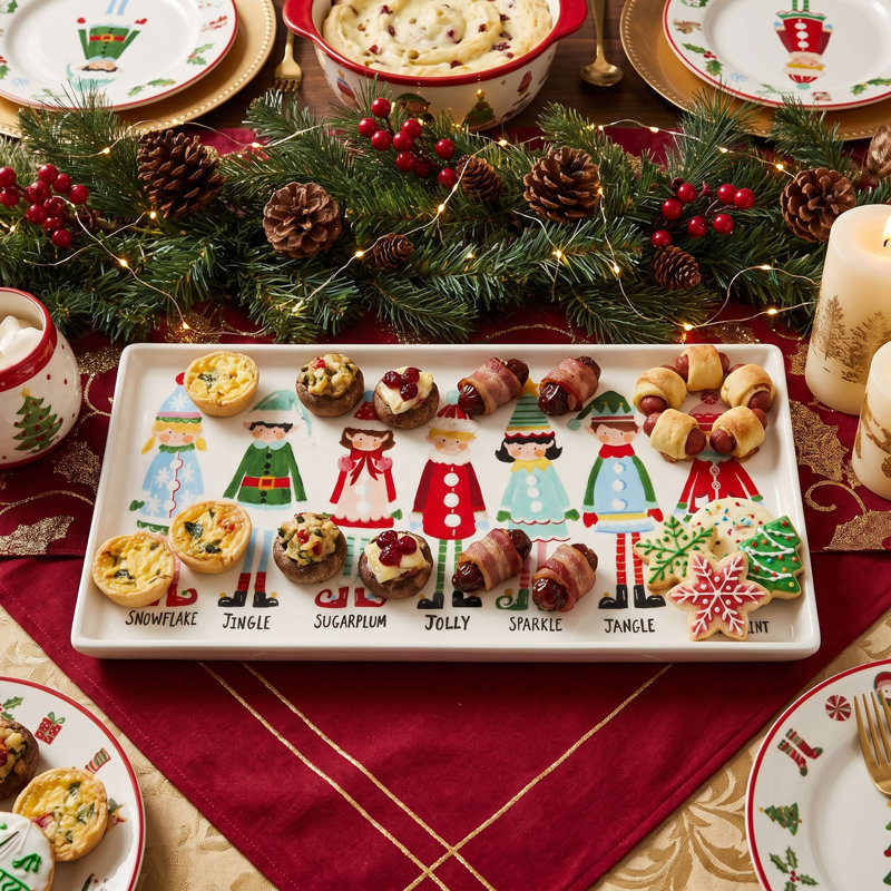 Plateau en grès avec imprimé d'elfes du Père Noël