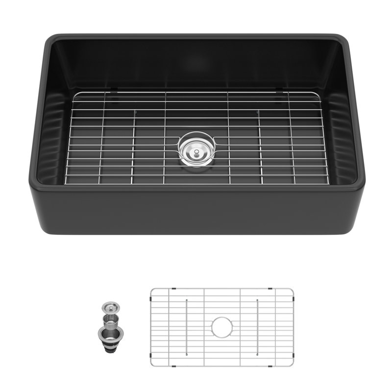 Évier de cuisine en céramique noir mat durable, style campagne moderne