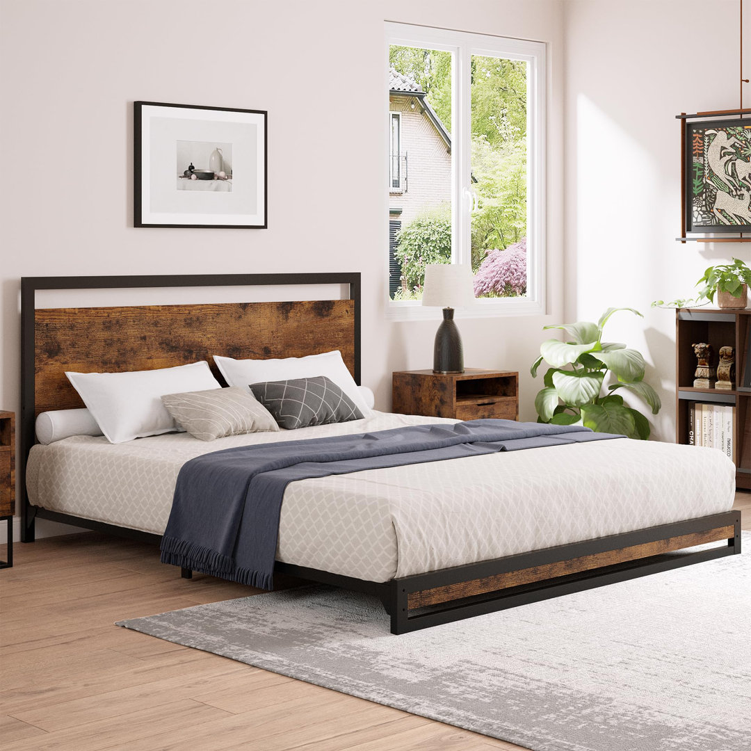 6 Inch Metal Platform Bed Frame With Wooden Headboard And Footboard, Mattress Foundation 17 Stories 