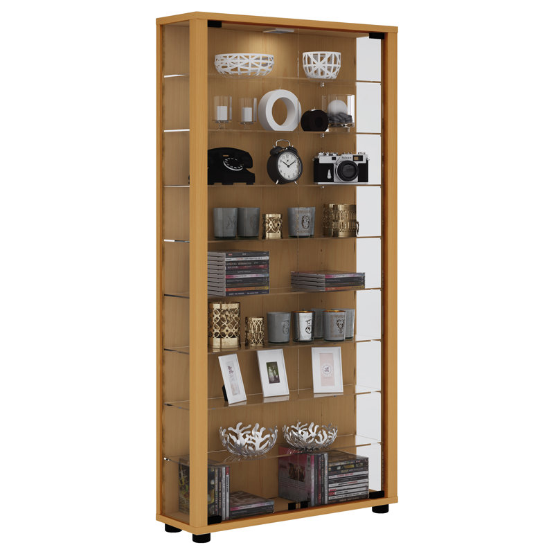Lumo Display Cabinet, 90cm H x 59cm W x 18cm D, Light Brown, Yes