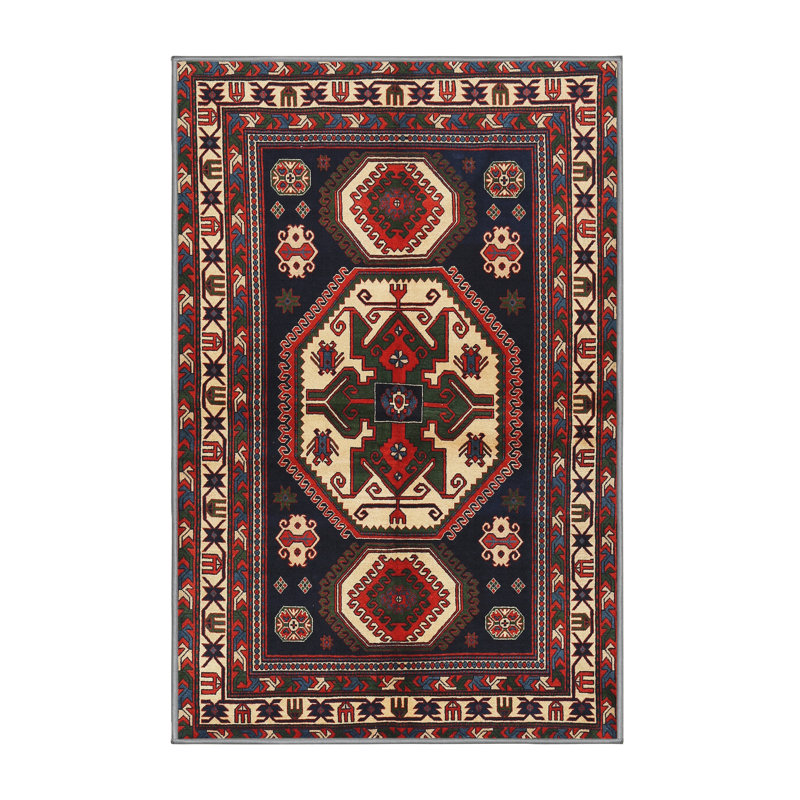 Tapis oriental rouge / bleu / ivoire, Rectangle 5 pi x 7 pi