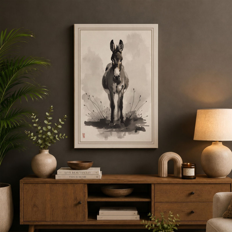 Defiant Donkey Japandi - Wrapped Canvas, 30x20 - 76.2 x 50.8 cm, Cream Border