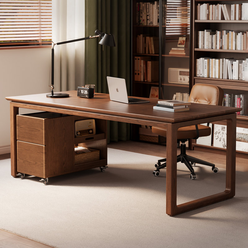 Bureau rectangulaire en bois massif brun noisette avec 2 tiroirs, H 29,53 po x l 62,99 po x P 31,5 po