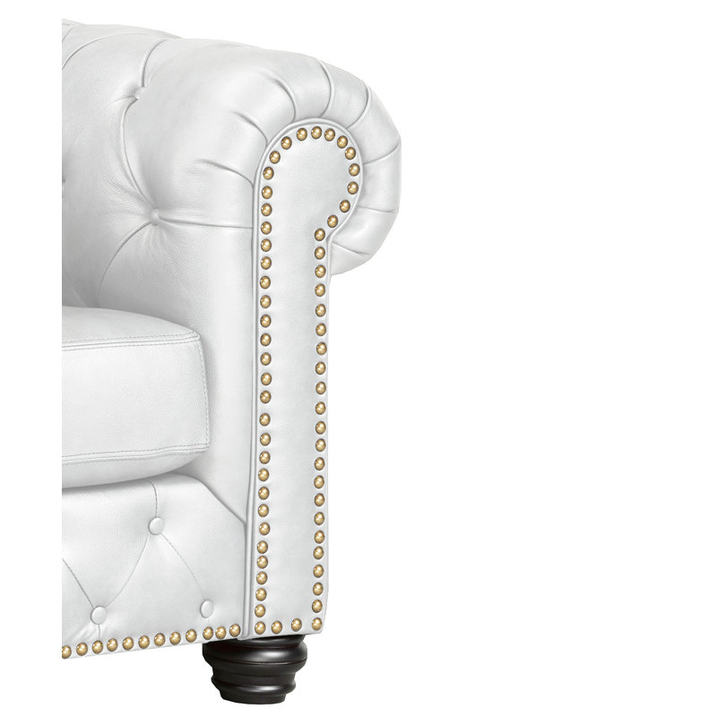 Orner 93" Leather Rolled Arm Chesterfield Sofa, Cream Leather Match